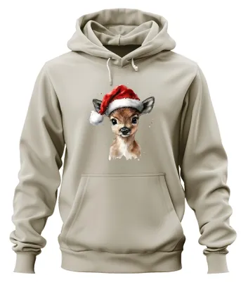 Produktbild von Rehkitz Weihnachten Santa Aquarell niedlich Geschenk Hoodie Kapuzenpullover, Natur, S