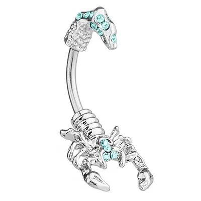 Produktbild von Taffstyle Bauchnabelpiercing Reverse Bauchnabelpiercing Stecker Skorpion mit Kristallen, Aqua