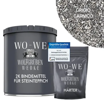 Produktbild von Steinteppich Set Marmorkies Bodenbeschichtung W730 Grigio Carnico Dunkelgrau 1-4mm - (25Kg) 2qm