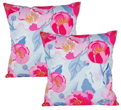 Produktbild von JACK 2er Set 45x45cm Motiv Outdoor Kissenhülle Kissenbezug Wasserfest Sitzkissen Lounge Kissen Garten Stuhl Lotus Effekt, Farbe:Wasserblumen