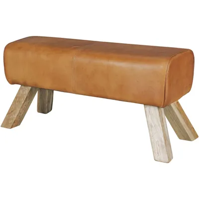 Produktbild von Design Sitzhocker WL5.105 Holz 90x30x43 cm Leder Modern Springbock, Lederhocker mit Holzbeinen, Massivholz Hocker mit Leder, Springbock Turnbank Gepolstert, Garderobenbank Echtes Leder