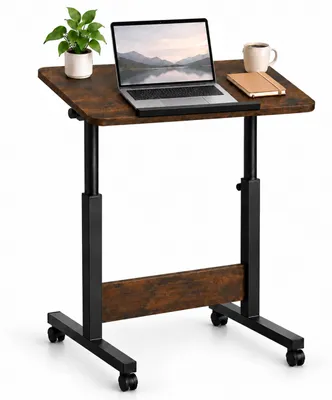 Immagine prodotto di Tavolino regolabile in altezza per laptop, Relaxdays, da 67 a 90 cm, inclinabile, con rotelle, a forma di "C", ideale per divano, poltrona e letto, colore nero/marrone, Immagine generata dall'IA