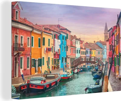 Produktbild von OneMillionCanvasses® - Leinwandbilder - 150x100 cm, Kanal durch die Insel Burano mit den bunten Häusern, Wandbilder Kunstdruck Wanddekoration