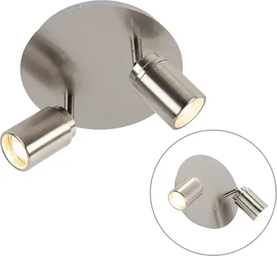 Produktbild von QAZQA - Modern Moderner BadSpot I Spotlight I Deckenspot I Deckenstrahler I Strahler I Lampe I Leuchte Stahl I Silber I nickel matt 2-flammig-flammig IP44 - Ducha - Stahl Rund - LED geeignet GU10