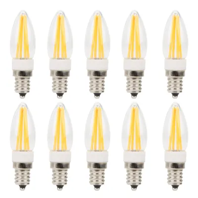 Obrázok produktu pre Sada 10 ks žiaroviek E12 3 W s vláknom pre lustre, teplá biela, AC 110 V, ideálne pre stropné svietidlá