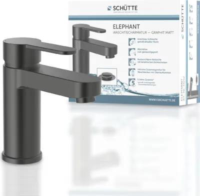 Produktbild von SCHÜTTE Waschtischarmatur ELEPHANT mit Ablaufgarnitur, Wasserhahn Bad mit Pop Up, Graphit matt