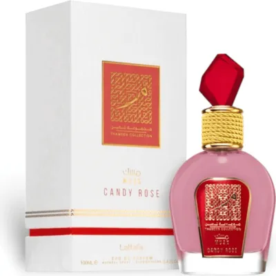 A perfume bottle and its packaging are displayed on a white background.