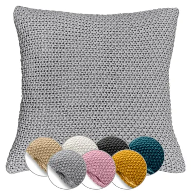 Produktbild von Kissenbezug Strick 45x45 grau hellgrau - Reißverschluss  Sofakissen Dekokissen warme weiche Kissenhülle mit edlem und schlichtem Strickmuster