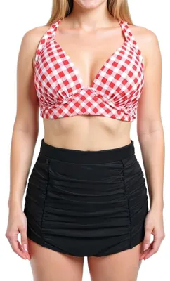 Produktbild von Retro-Vintage-Bikini mit Push-Up-Effekt – Hohe Taille, rot-weiß kariert
