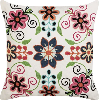 Produktbild von BELIANI Dekokissen Mehrfarbig Baumwolle und Wolle mit Gesticktem Blumenmuster 50 x 50 cm Salon Schlafzimmer Wohnzimmer Quadratisch Modern Boho Stil