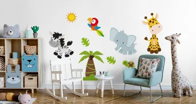 Obrázek produktu pro Muralo Nástěnná samolepka Zvířata ze Savany 100 x 200 cm Nástěnné tetování Samolepky na zeď Dětský pokoj XXL