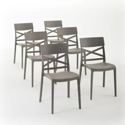 Immagine prodotto di set di 6 sedie impilabili in polipropilene con fibra di vetro per esterni e giardino, bar e ristorante, cucina moderna - MARTINA - Tortora