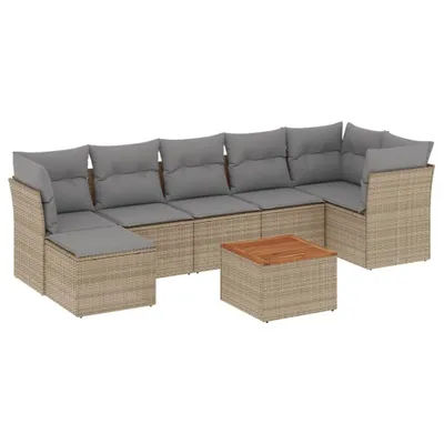 Produktbild von vidaXL 8-tlg. Garten-Sofagarnitur mit Kissen Beige Poly Rattan