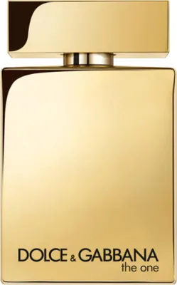 A close-up studio shot of a gold-colored perfume bottle.