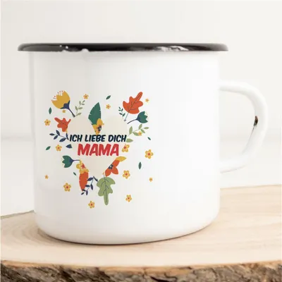 Produktbild von Huuraa Emaille Tasse Ich Liebe dich Mama Geschenk Kaffeebecher Vintage 300ml Ich Liebe dich Mama Präsent