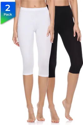 Produktbild von Merry Style Damen 3/4 Leggings Fitnesshose aus Baumwolle 2 Pack MS10-199 (Schwarz/Weiß, XL)