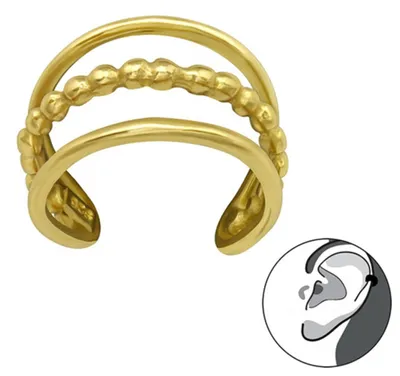 Produktbild von Ohrklemme Silber 925: Ear Cuff Ohrring ohne Loch dreireihig Gold
