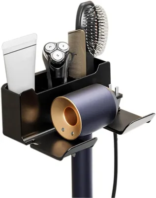 Produktbild von F?hnhalter Wand Ohne Bohren Schwarz, F?hn Halterung mit Steckerhalter & Aufbewahrung, Selbstklebend F?nhalter aus ABS fš¹r Bad Barbershop Hotel