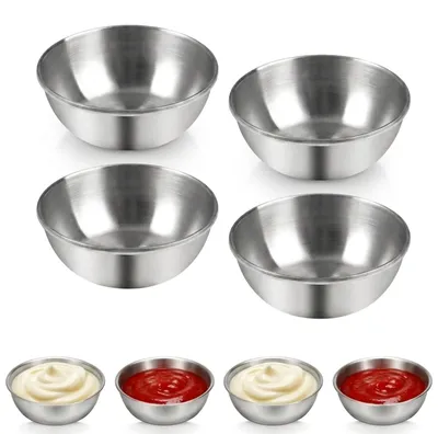 4er-Set Dipschalen aus Edelstahl, rund, für Saucen, silber