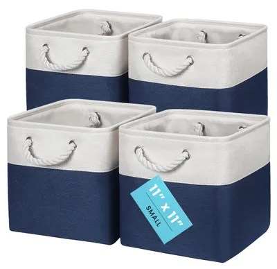 Productafbeelding van Opbergboxen 28x28 cm, set van 4, stoffen kubusopbergers met touwgripen, inklapbare opbergkubussen voor Kallax-organizers, opbergmanden voor de kinderkamer