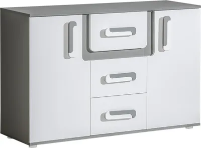 Produktbild von Furniture24 Kommode Apetito AP7 Sideboard mit 2 Türen 3 Schubladen Grau/Weiß Jugendzimmer Schlafzimmer