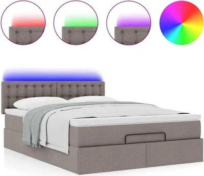 Produktbild von Ottomane Bett mit Matratze & LEDs Taupe 140x200 cm Stoff