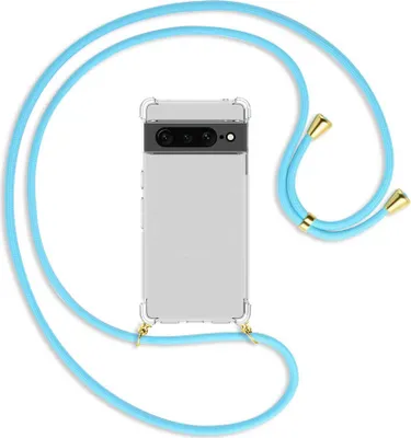 Produktbild von Handykette Backcover-Schutzhülle mit Band (Metall goldfarben) für Google Pixel 7 Pro - himmelblau
