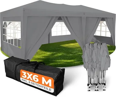 Produktbild von Faltpavillon wasserdicht Pavillon mit 6 Seitenteilen, Gartenzelt, 3x6 m - mit UV Schutz 50+, Grau
