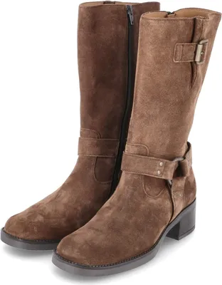 A pair of brown suede boots.
