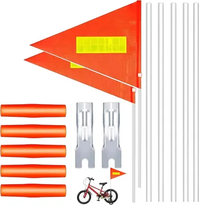 Obrázok produktu pre Bicyklová vlajka 2 ks, pre detský bicykel, bezpečnostná vlajka, nastaviteľná, oranžová