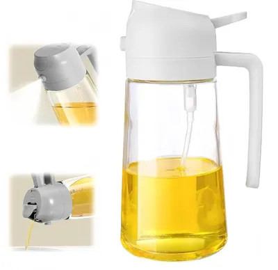 Produktbild von 2-in-1-Olivenöl-Spenderflasche für die Küche, Ölsprüher zum Kochen, 1,56 oz/470 ml Premium-Ölflasche aus Glas, lebensmittelechter Ölzerstäuber für Heißluftfritteuse, Salat, Braten, Grillen (weiß)