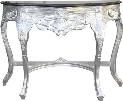 Produktbild von Casa Padrino Barock Konsolentisch Silber / Schwarz mit Marmorplatte Mod2 - Konsole