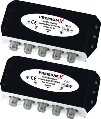 Produktbild von 2x PremiumX PXD-41 DiSEqC Schalter 4/1 Umschalter Switch Satellitenweiche SAT Verteiler Splitter