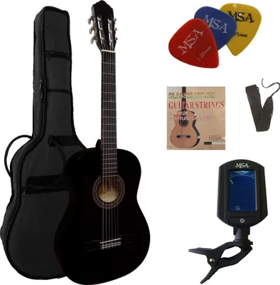 Produktbild von Msa Konzertgitarrenset - 4/4 Gitarre Schwarz Im Set - Tasche Band Saiten Pleks Stimmgerät - C21