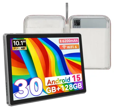 Obrázok produktu pre 10-palcový tablet s puzdrom, Android 15, 30 GB RAM, 128 GB ROM, Widevine L1, 6200 mAh, osemjadrový procesor, sivý