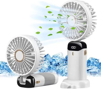 Obrázok produktu pre Ručné, prenosné USB ventilátory s 5 stupňami rýchlosti, prenosné, mini ventilátory s LED displejom vhodné do domácnosti a kancelárie, prenosné ventilátory na batérie.
