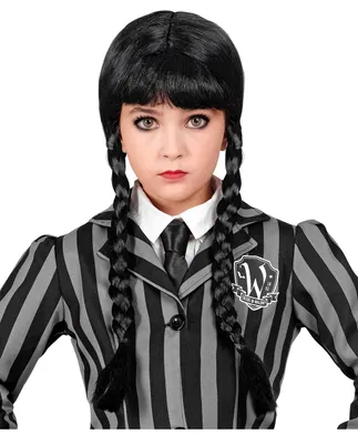 Produktbild von Wednesday Kinderperücke mit Pony & Zöpfen für Halloween & Fasching