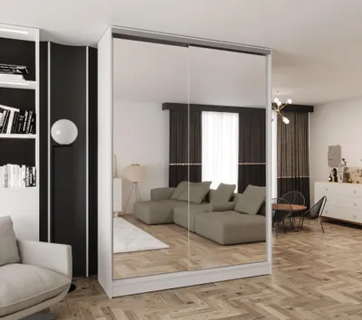 Produktbild von Schwebetürenschrank 2-türig 120x250x58 cm Weiß mit 2 Spiegeln – Moderner Kleiderschrank für Schlafzimmer und Flur