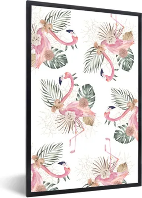 Produktbild von MuchoWow® MuchoWow® Gerahmtes Poster Muster - Blumen - Flamingo 40x60 cm - Poster mit zchwarzem Bilderrahmen - Papierdruck - Wandbilder
