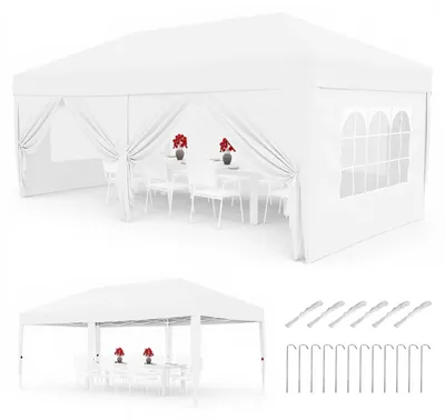 Obrázek produktu pro Skládací stan 3x6 m – zahradní párty stan – voděodolná tkanina 420D Oxford – nastavitelná výška – 6 bočních stěn – ocelová konstrukce – bílá barva