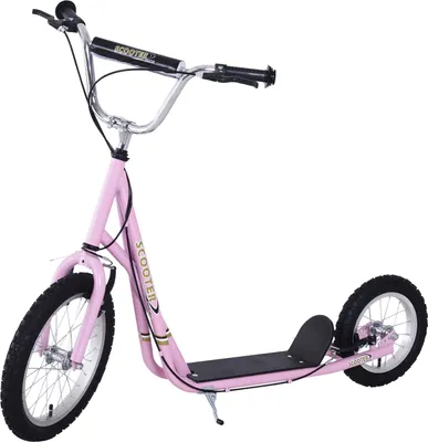Image de HOMCOM Trottinette patinette Enfant à partir de 5 Ans Grands pneus Guidon réglable poignées Freins et béquille Acier Rose