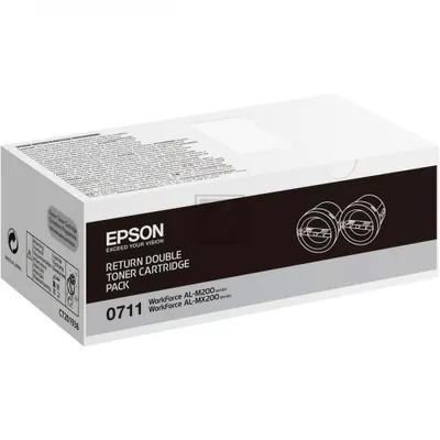 Produktbild von Epson 0711 - 2er-Pack - mit hoher Kapazität - Schwarz - original - Tonerpatrone Epson Return Program - für WorkForce AL-M200DN, AL-M200DN Double pack bundle ETD, AL-M200DW, AL-MX200DNF, AL-MX200DWF