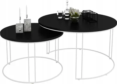Zdjęcie produktu dla Zestaw Okrągłych Stolików Kawowych 2w1 Salon Loft Biały+Czarny MiniPearl