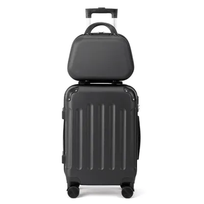 Produktbild von FCH 2tlg. ABS Hartschalen Kofferset 12/20 Zoll, Trolley mit 4 Rollen und Tragegriff, Eckschutz, Teleskopgriff, Schwarz