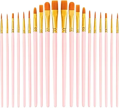 Produktbild von 20 Stück Künstlerpinsel Set, 2 Sets mit 10 Pinseln, pink mit Perlenplastikstiel, ideal für Kinder und Anfänger