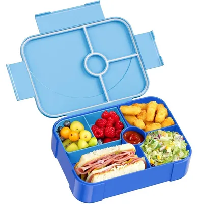 Image de Boîte à repas pour enfants, avec 6 compartiments, étanche, bleue, 1150 ml