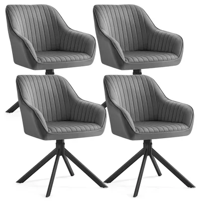 Produktbild von SONGMICS Esszimmerstuhl, 4er Set, drehbar, Samt, Polsterstuhl mit Armlehnen, bis 120 kg belastbar, grau-schwarz