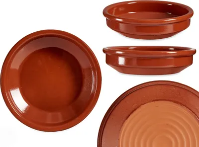 Produktbild von 6 x Tonschalen in hochwertiger Handarbeit veredelt - Cazuelas Ø 16 cm mit Griff – Schalen Creme Brülee - Tongeschirr Mittelalter - Wikinger Geschirr