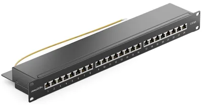 Produktbild von deleyCON CAT 6a Patchpanel Verteilerfeld 24 Port RJ45 - Schwarz