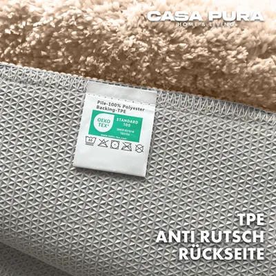 Produktbild von casa pura Badematte Sky, Badezimmerteppich extra flauschig, rutschfest & waschbar viele Größen & Farben, Mikrofaser Badteppich - Beige, 50x60 cm
